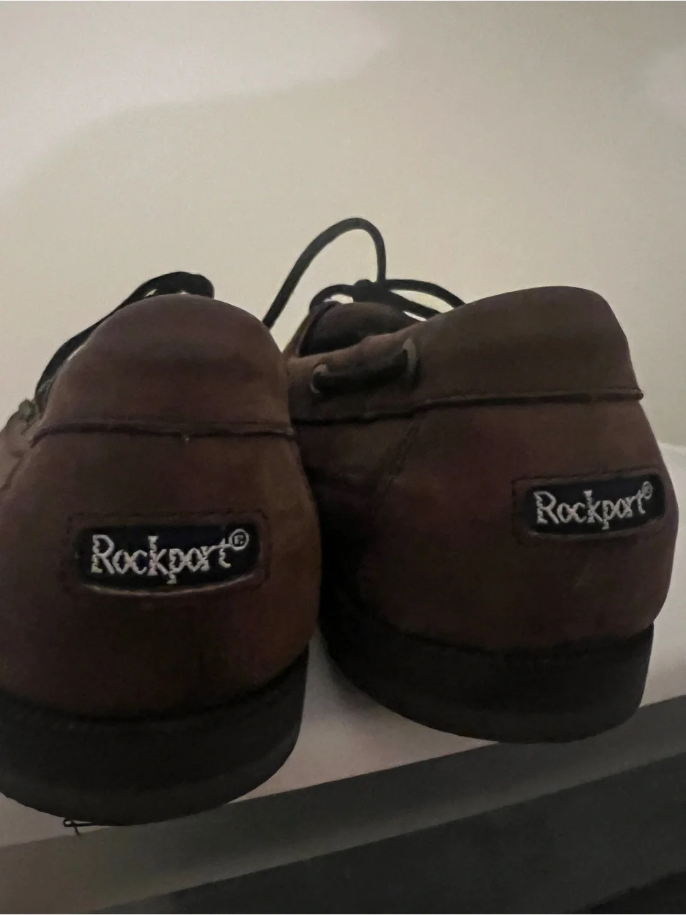 Rockport Men's Brown Leather Boat Shoes with Dark Brown Laces